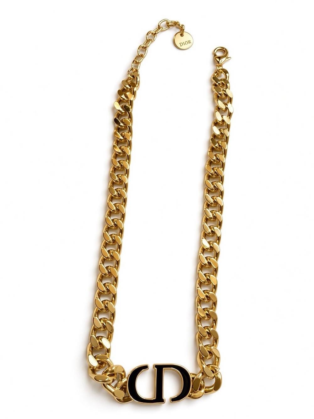 Gold Dior chain necklace, black logo - Picture 2 of 6